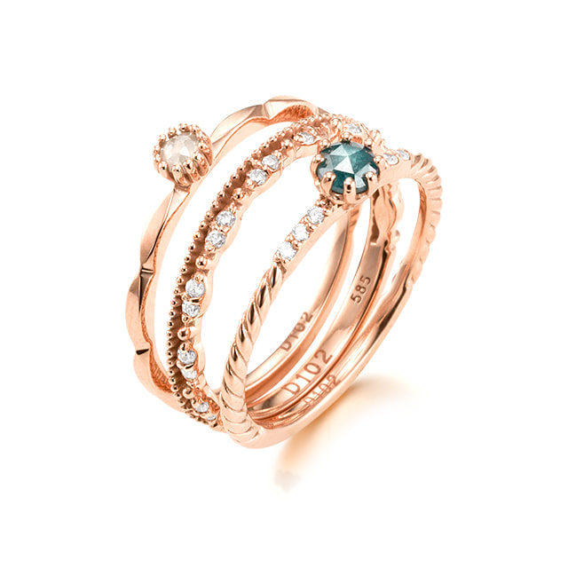 도로시 그레이 블루 러프 다이아몬드 반지 - 14K/18K, 로즈/화이트/옐로우 골드